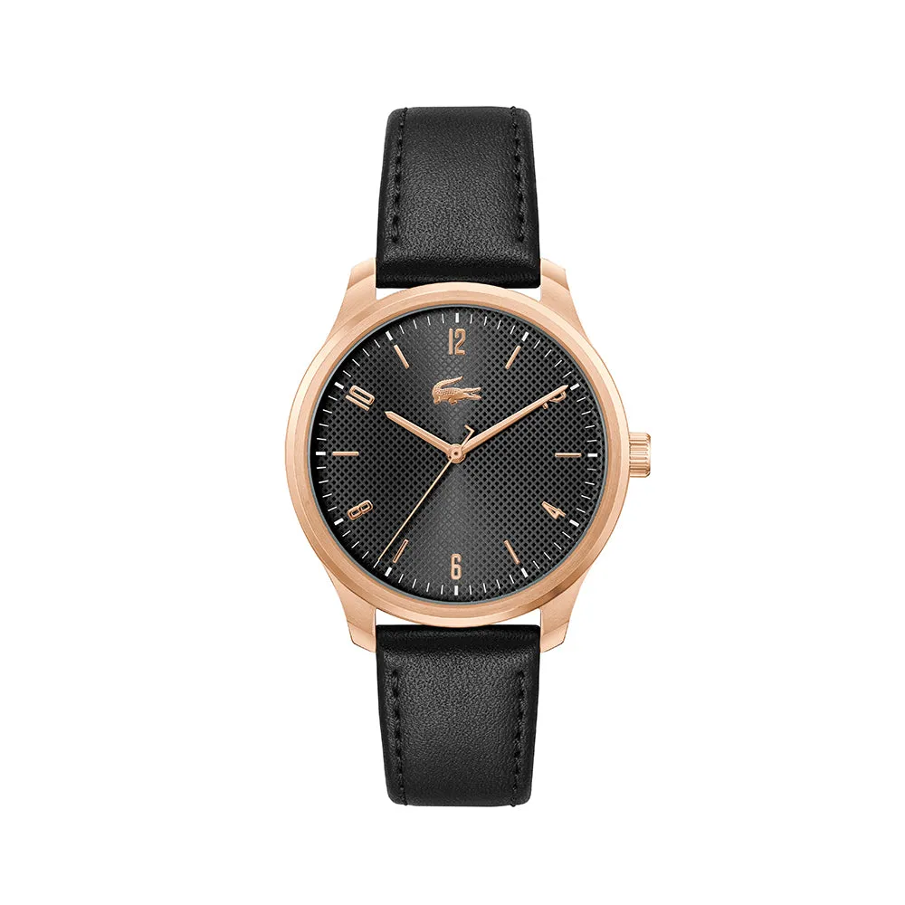 Men Black Leather Watch