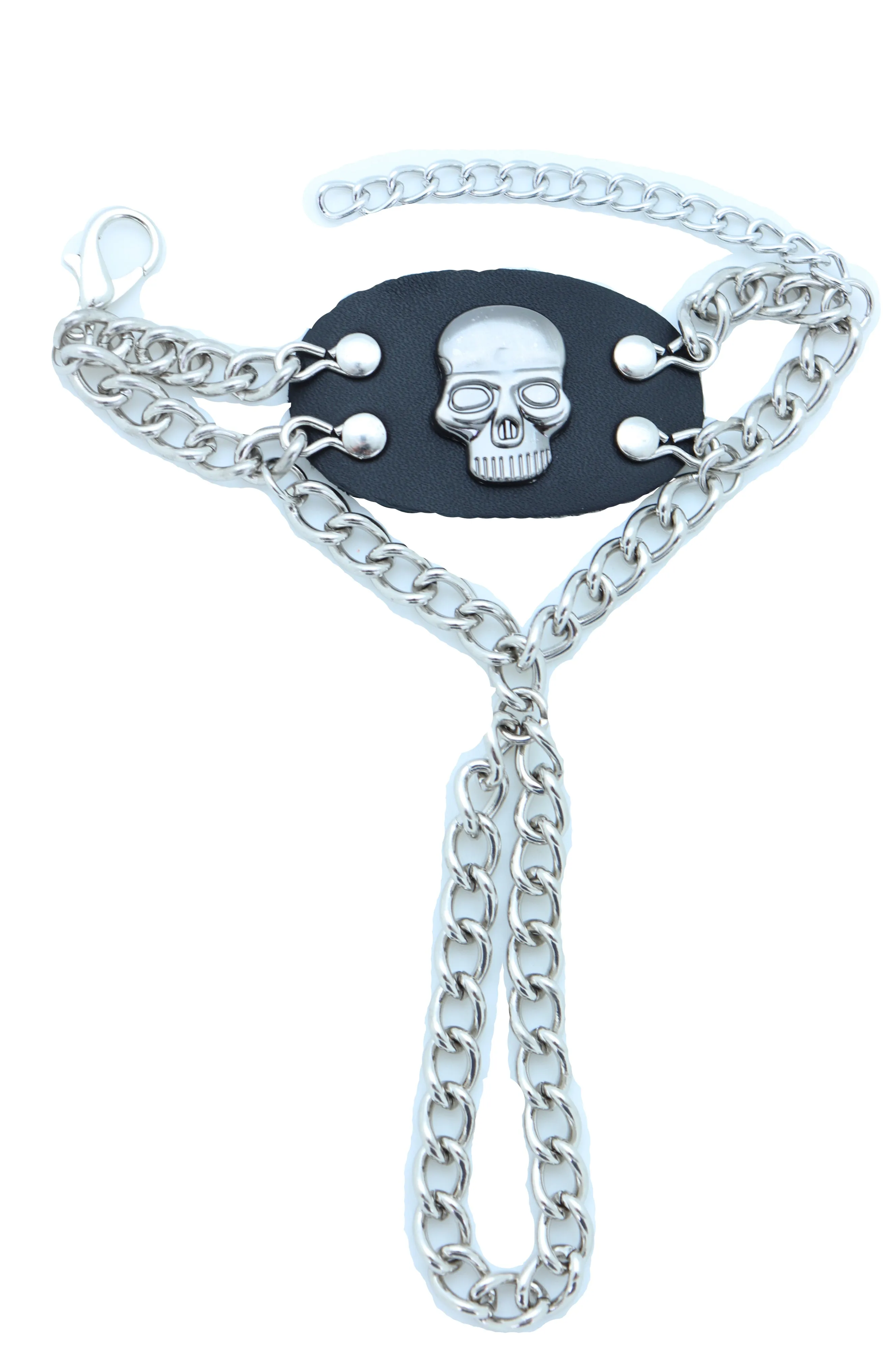 Men Bracelet Silver Metal Hand Chain Skull Charm Biker