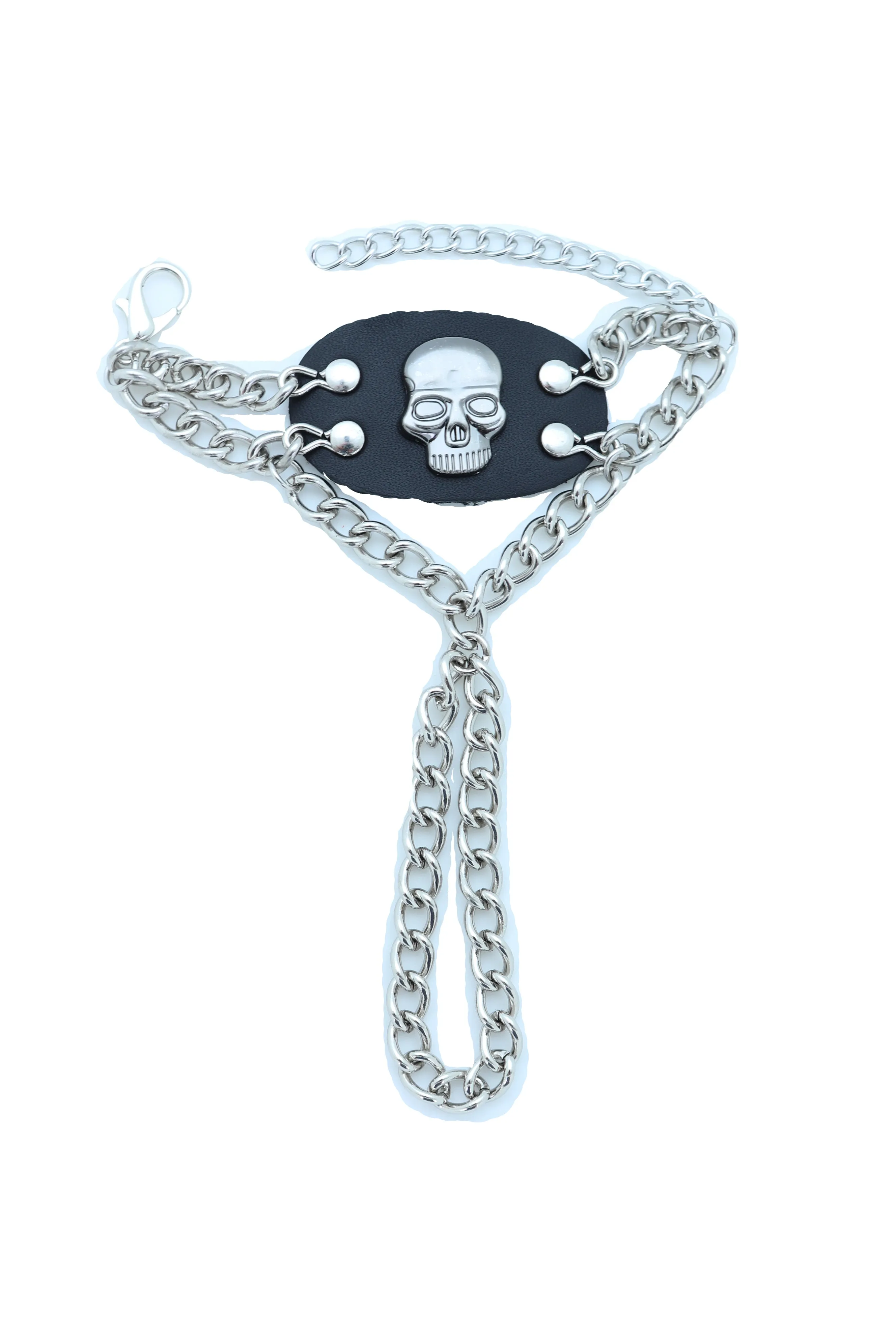 Men Bracelet Silver Metal Hand Chain Skull Charm Biker