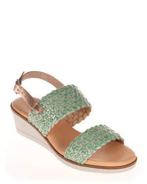 Nu X Neo Dusa Mint/Metal Woven Leather Wedge Sandal