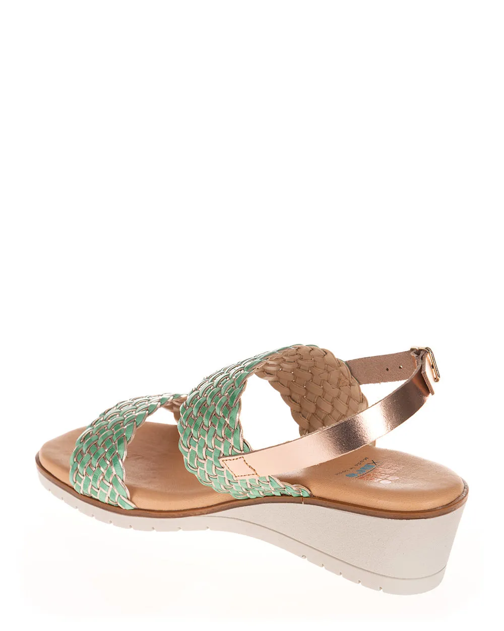 Nu X Neo Dusa Mint/Metal Woven Leather Wedge Sandal