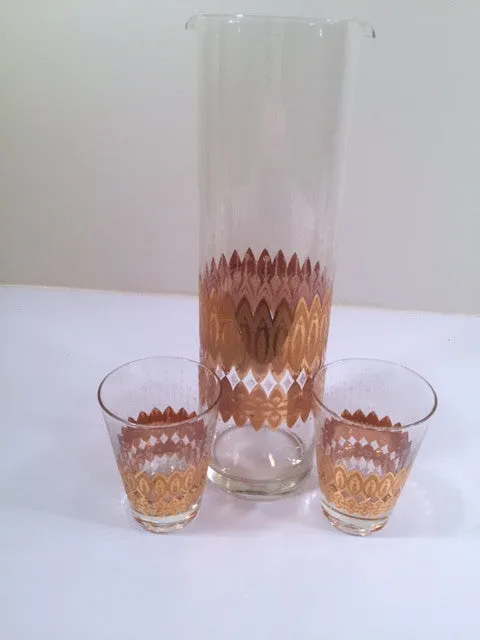 Pasinski Signed Mid-Century 22-Karat Gold Cocktail Set (1 Pitcher and 2 Glasses)