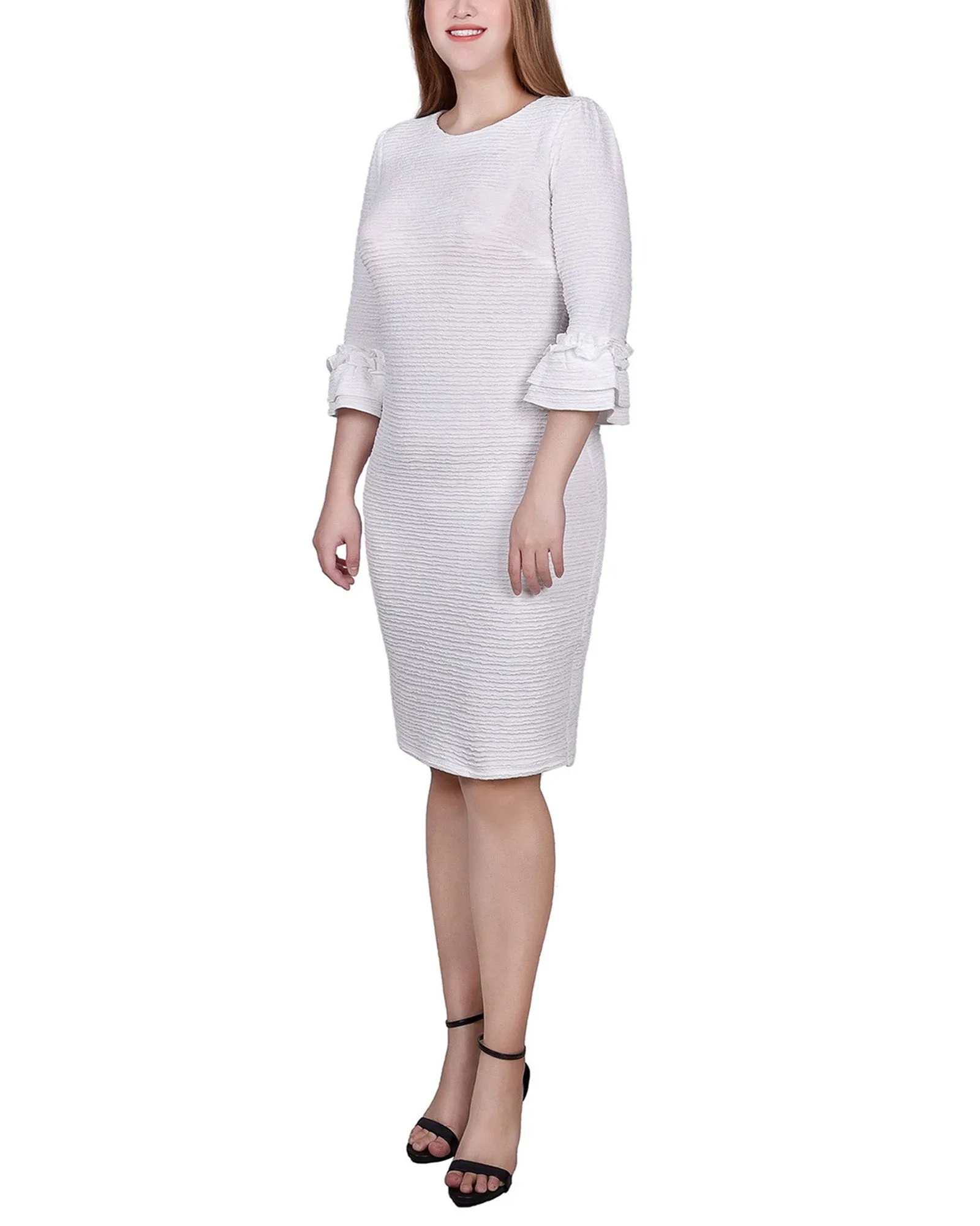 Petite 3/4 Sleeve Textured Knit Dress