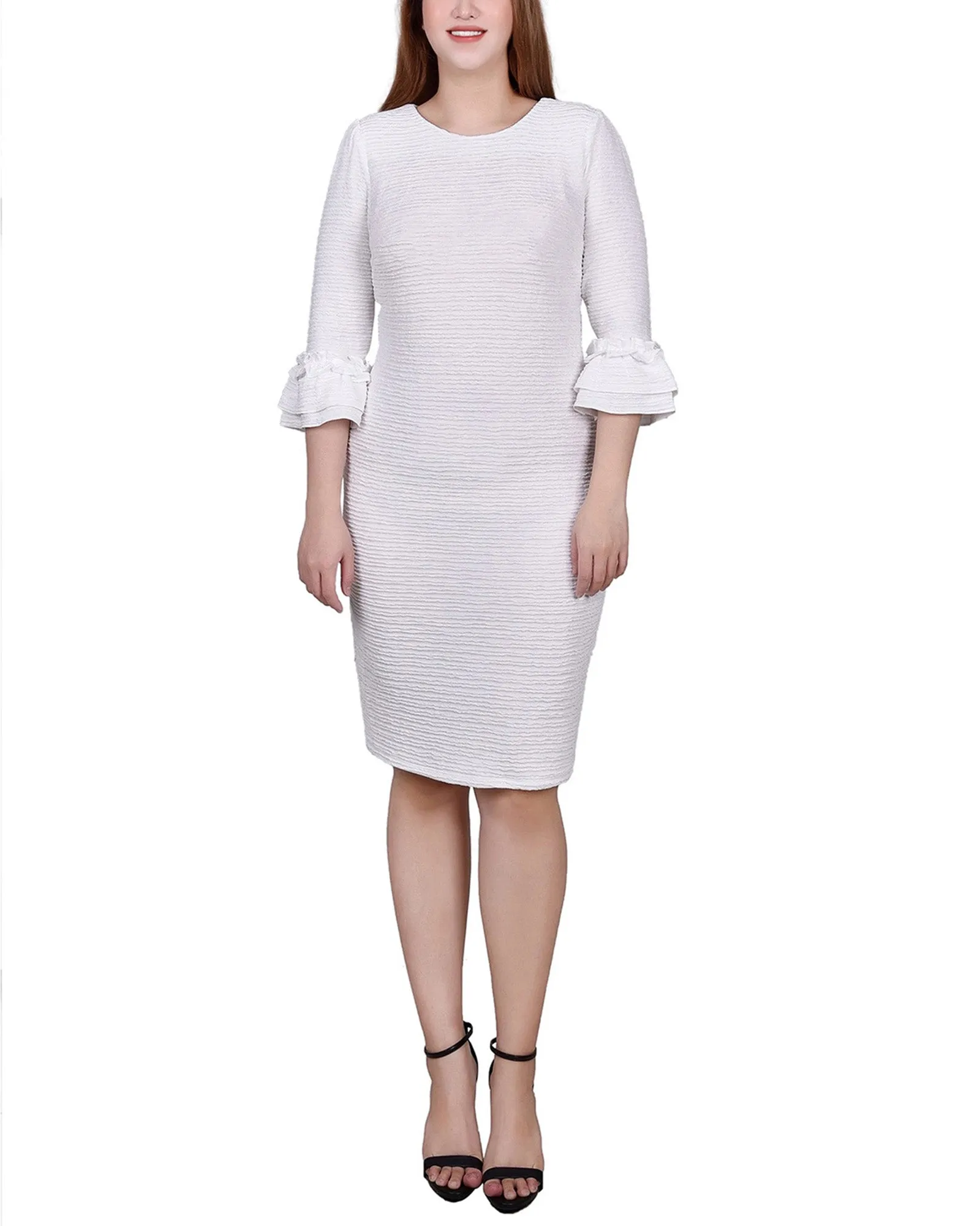 Petite 3/4 Sleeve Textured Knit Dress