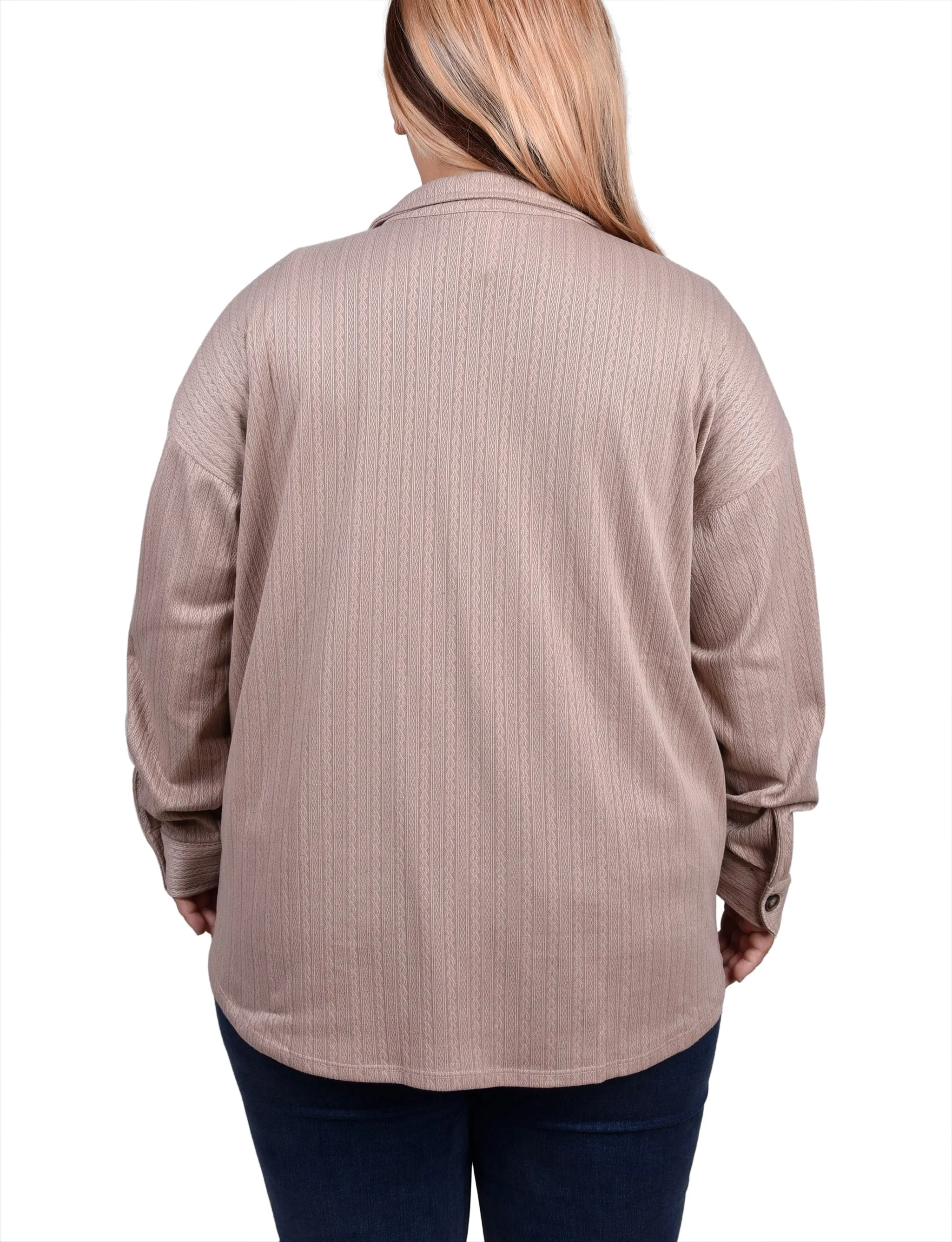 Plus Size Long Sleeve Textured Knit Shirtjacket