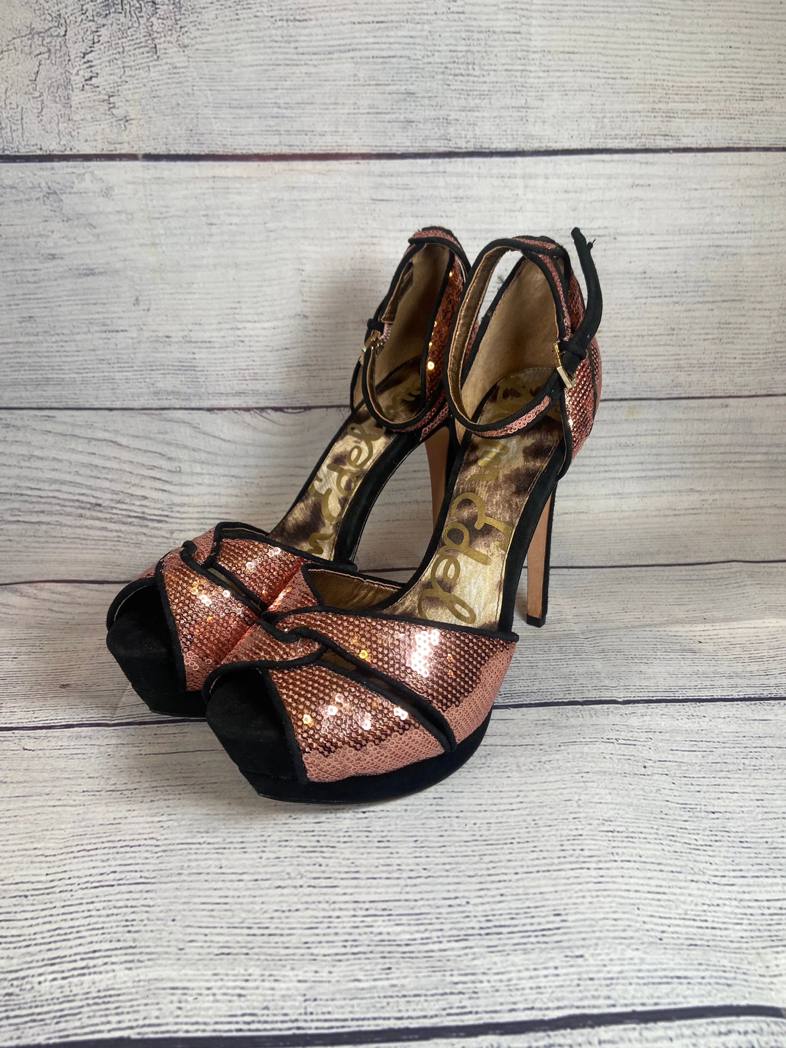 Sam Edelman Black Pink Sequin Heels Womens shoe size 8M