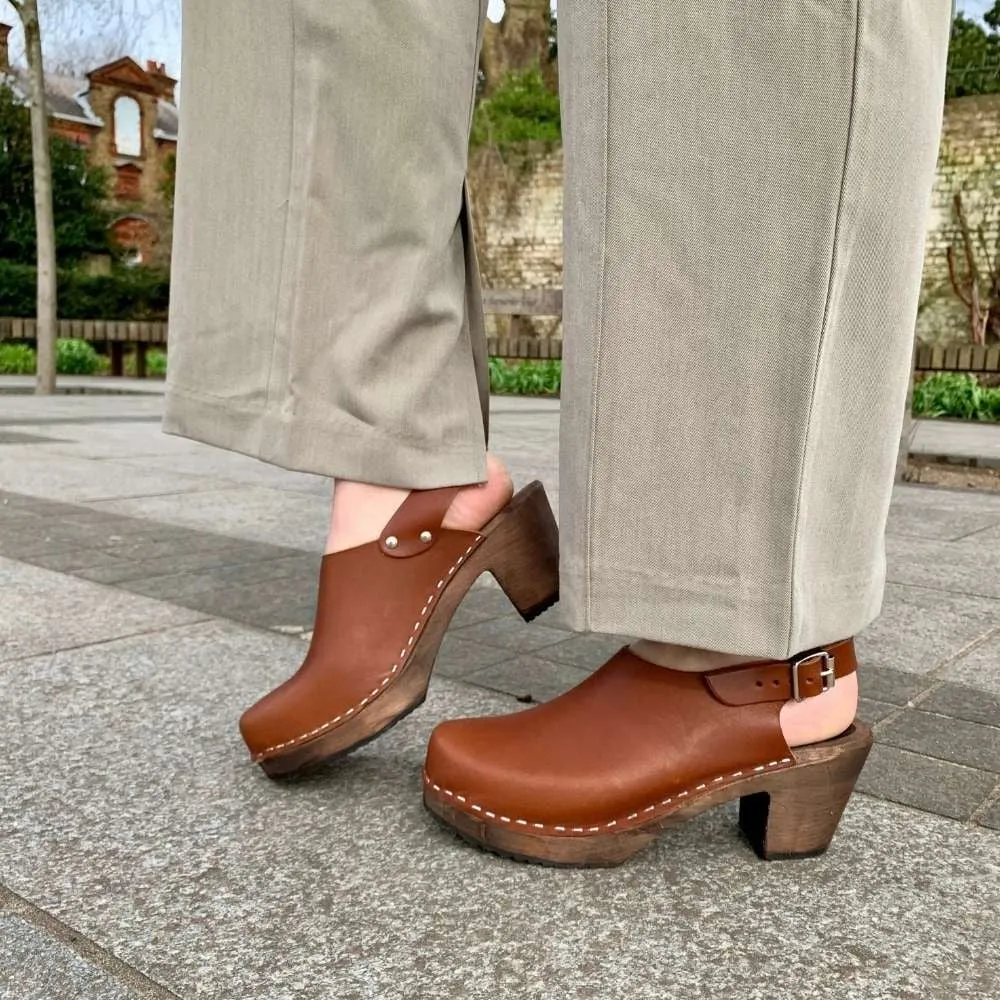 Slingback Clogs in Cinnamon on Brown Base