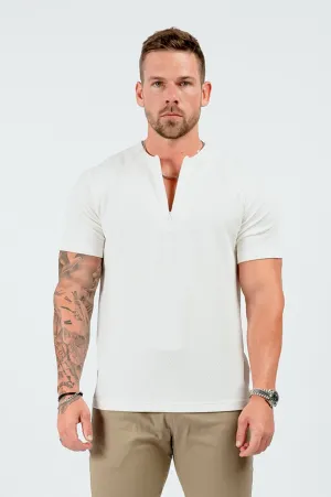 TEXTURED HENLEY TOP - WHITE