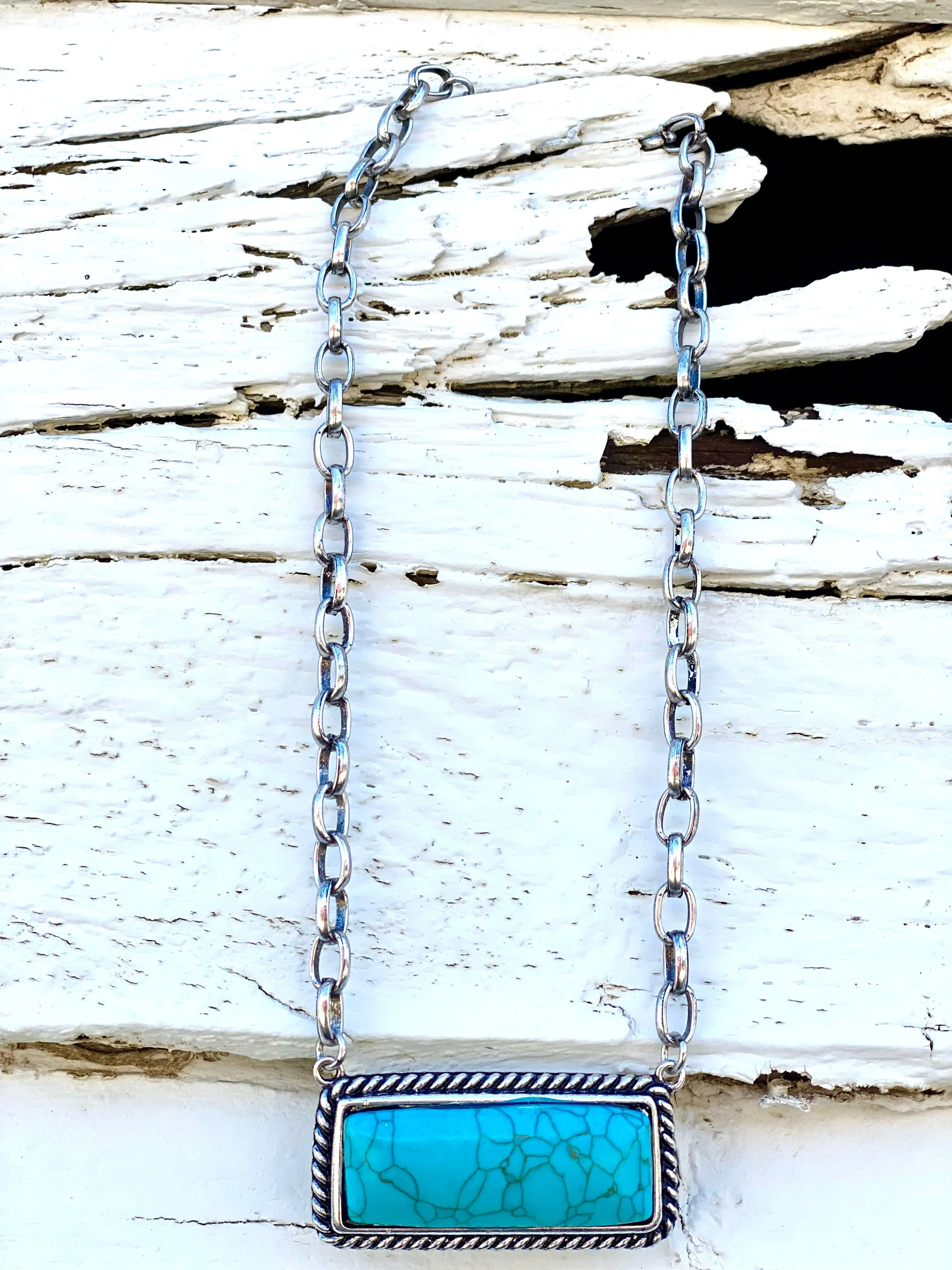 The Cute Turquoise Bar Necklace On Chain