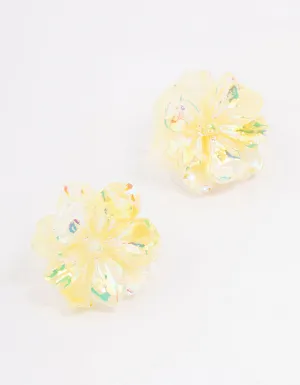 Yellow Holographic Flower Stud Earrings